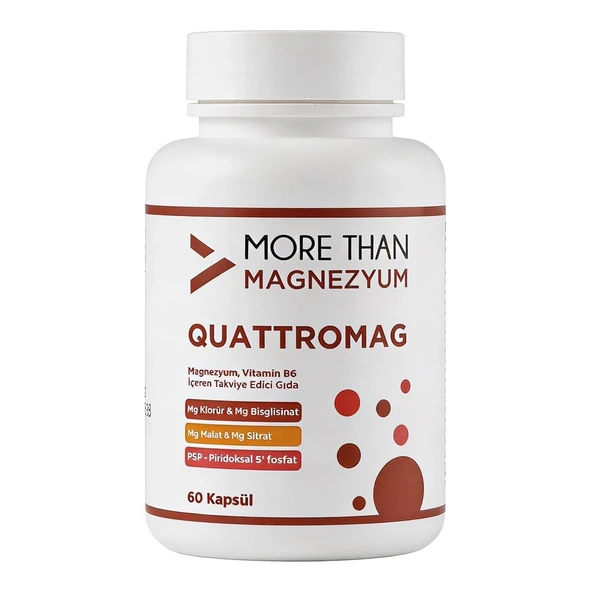 Quattromag Magnezyum Kompleks (Klorür - Bisglisinat - Sitrat - Malat ve B6) 60 Kapsül ürün görseli 1