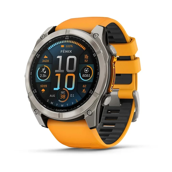 Garmin Fenix 8 – 51mm AMOLED Sapphire Titanyum Turuncu/Grafit Kayışlı ürün görseli 1