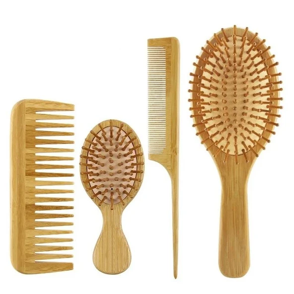 4 Parçadan Oluşan %100 Bambu Doğal Fırça Tarak Seti - Resim 2