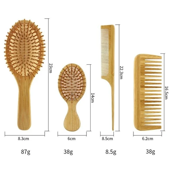 4 Parçadan Oluşan %100 Bambu Doğal Fırça Tarak Seti - Resim 3