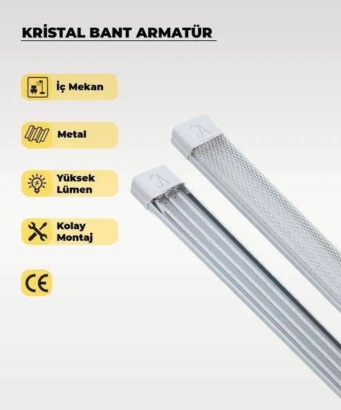  80W Beyaz Kristal Led Bant Armatür 3200K Sarı Işık ürün görseli 1