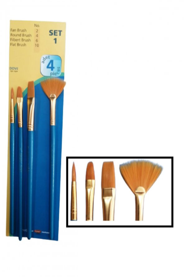 Sentetik fırça Seti Academy Dove 4 lü Fırça Seti 1 Paket ürün görseli 1