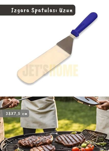 Barbekü Spatulası Paslanmaz Izgara Spatulası Çelik Hamburger Spatulası 38 cm ürün görseli 1