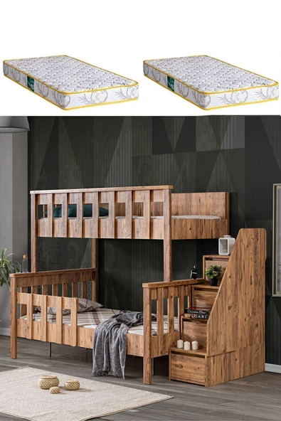 Mdf Profil Ranza, Deluxe Ayrılabilir Ranza - Ceviz + 2 Adet Comfort Yatak ürün görseli 1