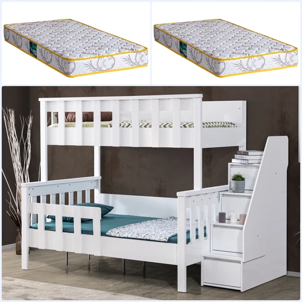 Mdf Profil Ranza, Deluxe Ayrılabilir Ranza - Beyaz + 2 Adet Comfort Yatak ürün görseli 1