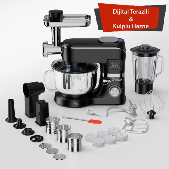 Trumio SM1503BMLF 6.2 L, Çok İşlevli Kıyma Çekme Hamur Mayalama Blender Makinesi (Dijital Terazili-Siyah) ürün görseli 1