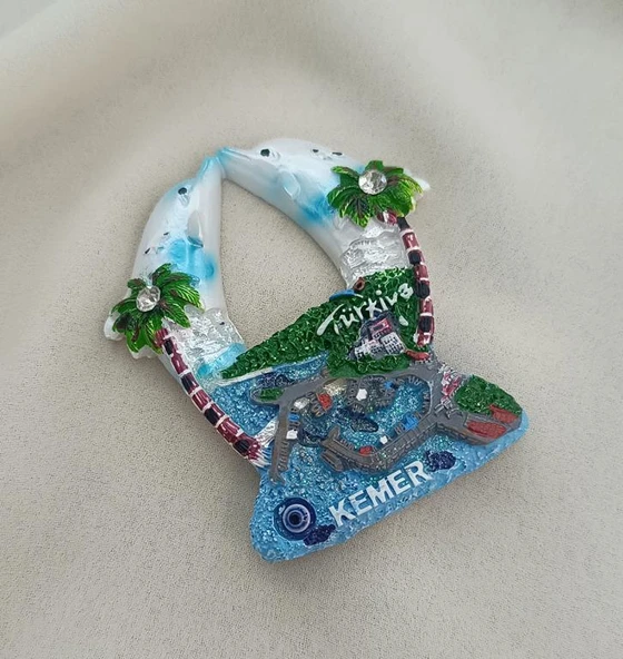 Magnet Yunus Balıklı Taşlı Palmiye Mıknatıslı Buzdolabı Süsü Nazar Göz Boncuklu Türkiye Kemer Yazılı ürün görseli 1