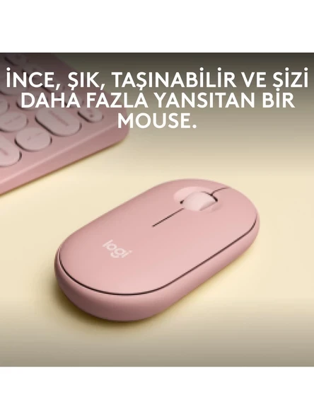 logitech M350 Pebble Sessiz Kablosuz Kompakt Mouse Pembe - Resim 2