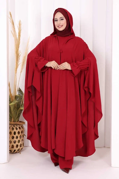 Tunik, Pantolon ve Abaya Üçlü Takım 8663 Bordo ürün görseli 1