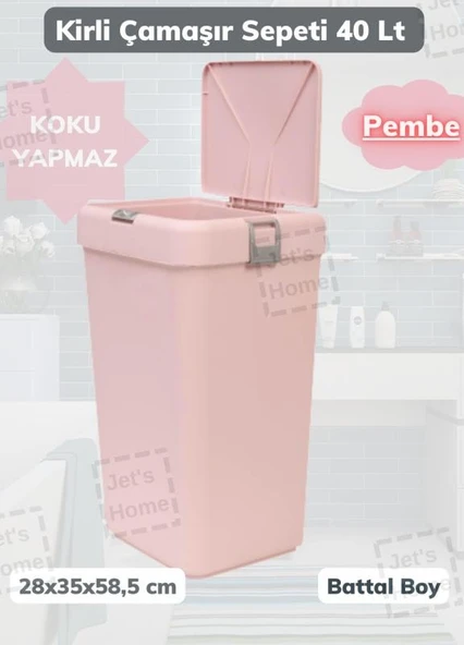 Çamaşır Sepeti Bas-Çek Kirli Çamaşır Kutusu Pembe 40 Litre ürün görseli 1