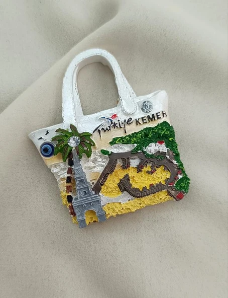 Magnet Çanta Taşlı Mıknatıslı Buzdolabı Süsü Nazar Göz Boncukllu Palmiye Agacı Türkiye Kemer Yazılı ürün görseli 1