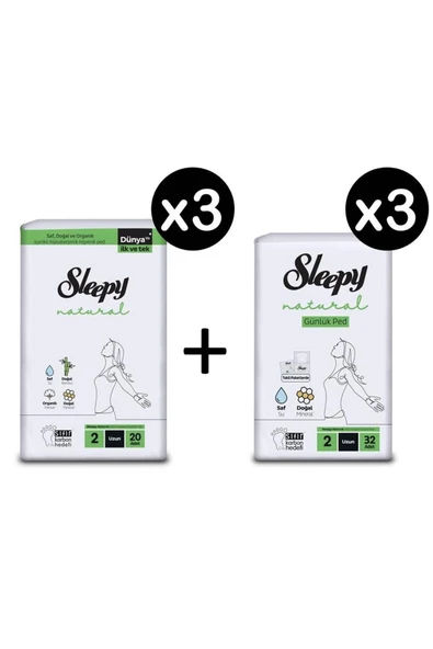 Sleepy Natural Hijyenik Ped Uzun 60 Adet Günlük Ped Uzun 96 Adet ürün görseli 1