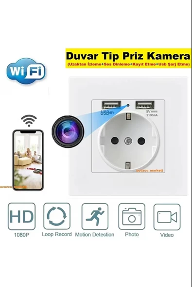 Duvar Tip Priz Kamera (Uzaktan İzleme - Ses Dinleme - Kayıt Etme - Usb Şarj etme) ürün görseli 1