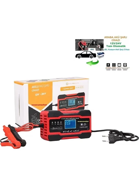 12V/24V Araçlar için 10 Amper LED Göstergeli Akıllı Akü Şarj Cihazı ürün görseli 1