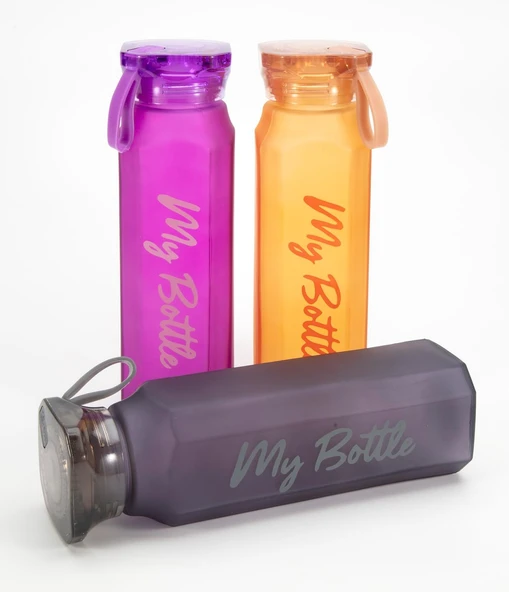 My Bottle 500 Ml 0,5 lt Köşeli Renkli Cam Matara Meyve Suyu İçecek Suluk Su Şişesi ürün görseli 1