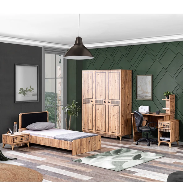 Atlantik Genç Odası - 3 Kapılı Dolap, Karyola, Komodin, Masa ürün görseli 1