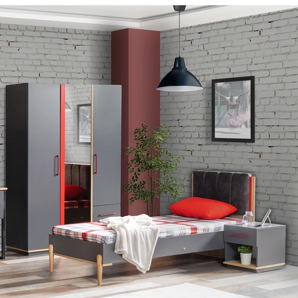 Antre Genç Odası - 3 Kapılı Dolap, Karyola, Komodin ürün görseli 1