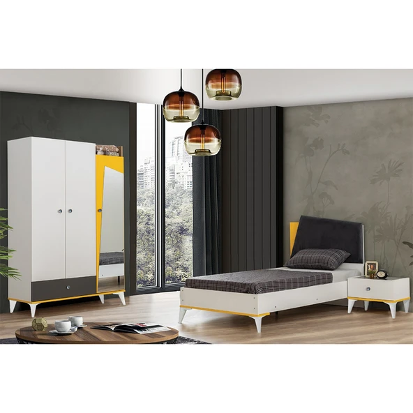 Giallo Genç Odası - 3 Kapılı Dolap, Karyola, Komodin ürün görseli 1