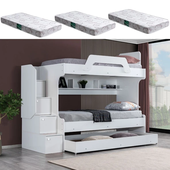 Ranza, İnci Yavrulu Ranza 3lü Beyaz Ranza + 3 Adet Comfort Yatak ürün görseli 1