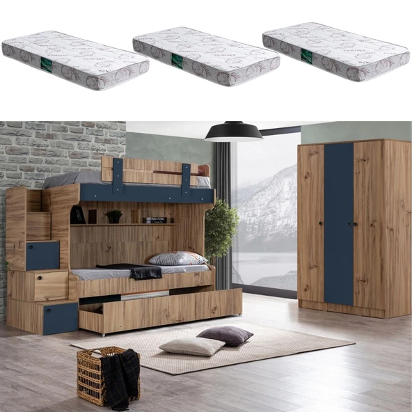 Ranza, Riva Yavrulu Ranza + 3 Kapılı Dolap + 3 Adet Comfort Yatak ürün görseli 1