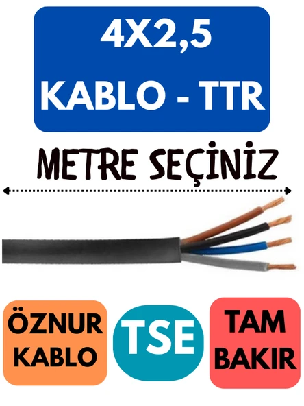 Öznur 4X2,5 TTR Kablo Metre Seçenekli (Siyah) ürün görseli 1