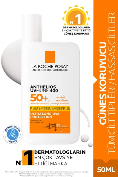 LA ROCHE POSAY Anthelios Uvmune 400 Invisible Fluid Spf50+ Güneş Koruyucu 50 ml- Tüm Cilt Tipleri ürün görseli 1