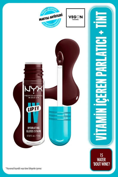 NYX PROFESSİONAL MAKEUP LIP I.V. Vitamin İçeren Parlatıcı + Tint - 15 Water 'Bout Wine? ürün görseli 1