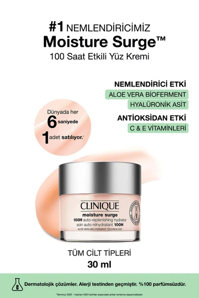 CLİNİQUE Moisture Surge™ 100 Saat Etkili Nemlendirici Yüz Kremi 30ml | Aloe Vera Bioferment, Hyalüronik Asit ürün görseli 1