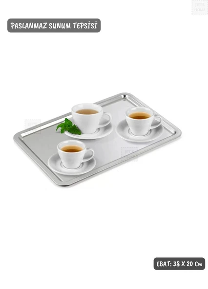 Sunum Tepsisi Paslanmaz Servis Tepsisi Çelik Çay Tepsi Kahve Tepsisi Orta Boy 38 cm ürün görseli 1