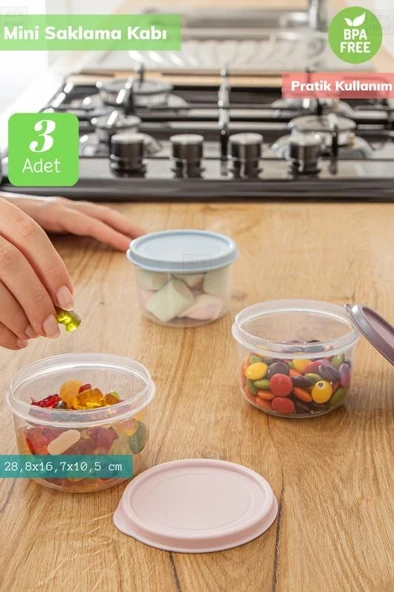 3’lü Saklama Kabı Seti Mini Erzak Kabı Buzdolabı Kabı Yuvarlak Bpa Free 175 ml ürün görseli 1