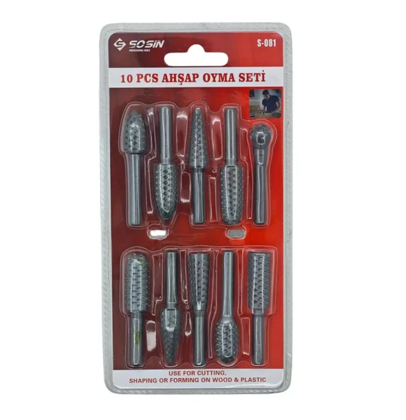 Sosin S-081 Tahta Ahşap Oyma Seti Döner Törpü 10 Parça ürün görseli 1