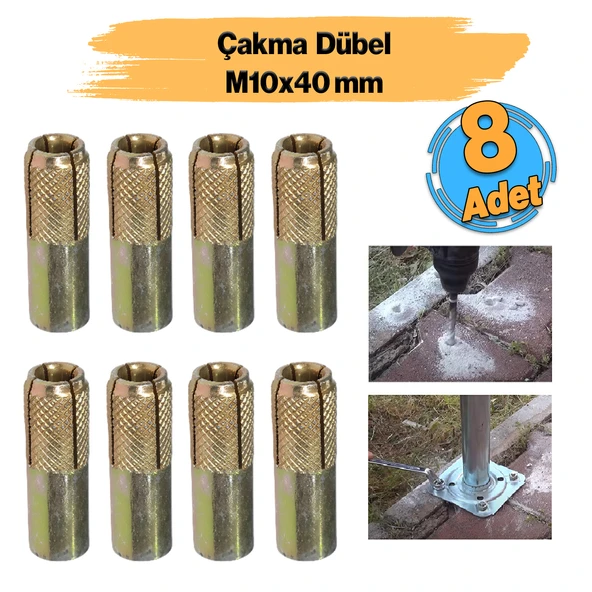 Çakma Çelik Dübel İç Dişli M10x40 mm Raf İskele Montaj Bağlantı Monte Asma Aparatı 8 Adet ürün görseli 1