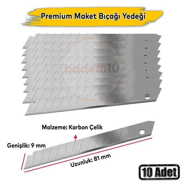 İthal 10'lu 10 Adet 9 mm x 81 mm Maket Bıçağı Yedeği Ucu Kırılabilir Yedek Uç Bıçak Ucu  Jilet ürün görseli 1