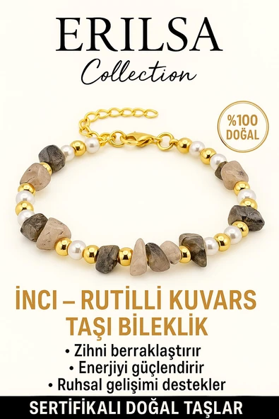 Sertifikalı İnci ve Rutil Kuvars Taşı Bileklik – Zihinsel Berraklık ürün görseli 1