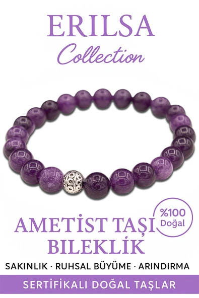 Sertifikalı AAA Gerçek Ametist Taşı Bileklik Hindistan Stresi Azaltır ve Huzur Verir ürün görseli 1