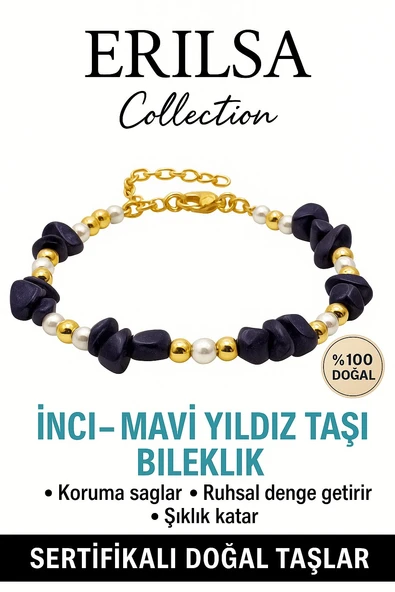 Sertifikalı İnci ve Mavi Yıldız Taşı Bileklik – Koruyucu Enerji ve Ruhsal Denge ürün görseli 1