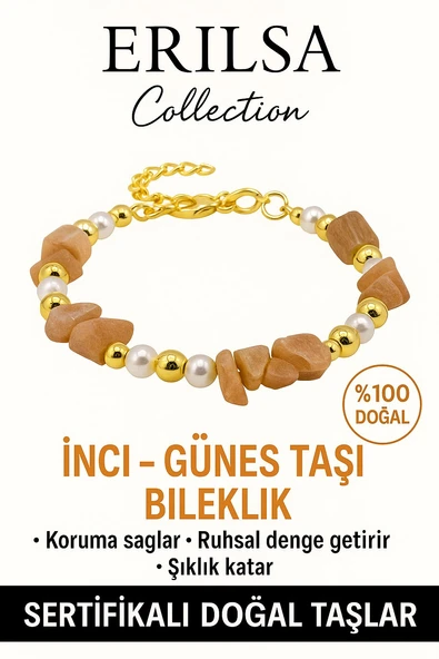 Sertifikalı İnci ve Güneş Taşı Bileklik – Canlılık ve Koruma ürün görseli 1
