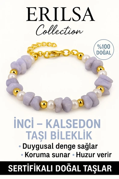 Sertifikalı İnci ve Kalsedon Taşı Bileklik – Duygusal Denge ve Huzur ürün görseli 1