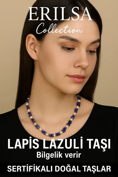 Sertifikalı Kırık Taşlı Model İnci - Lapis Lazuli Taşı Kolye ürün görseli 1