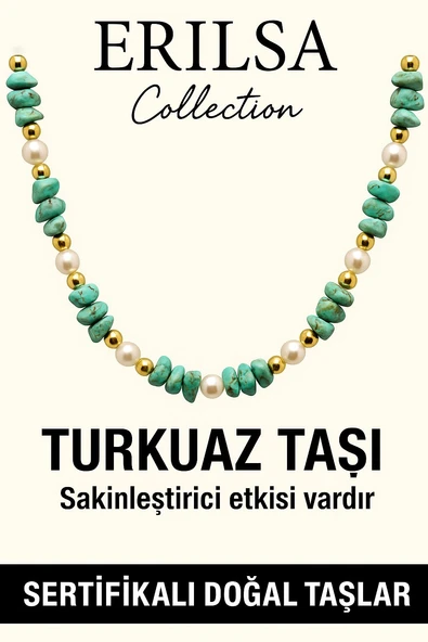 Sertifikalı Kırık Taşlı Model İnci - Firuze Taşı Kolye - (Turkuaz) ürün görseli 1