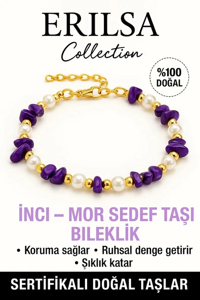 Sertifikalı İnci ve Mor Sedef Taşı Bileklik – Koruma ve Ruhsal Denge ürün görseli 1
