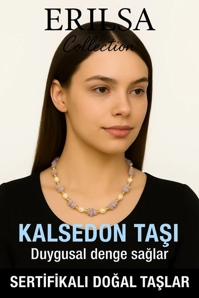 Sertifikalı Kırık Taşlı Model İnci - Kalsedon Taşı Kolye ürün görseli 1