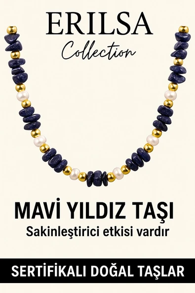 Sertifikalı Kırık Taşlı Model İnci - Mavi Yıldız Taşı Kolye ürün görseli 1