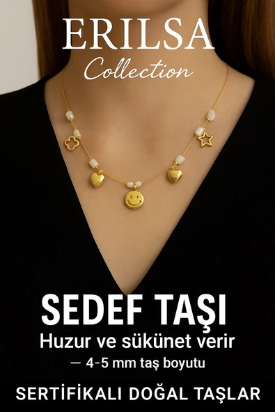 Sertifikalı Gold Sedef Taşı Şans Charm Kolye - Işıltı Serisi ürün görseli 1