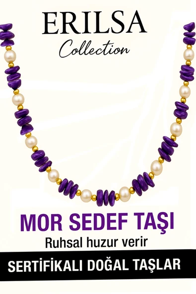 Sertifikalı Kırık Taşlı Model İnci - Mor Sedef Taşı Kolye ürün görseli 1