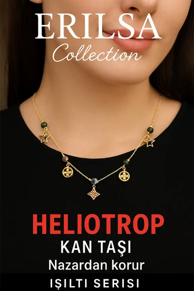 Sertifikalı Gold Heliotrop - Kan Taşı Şans Charm Kolye - Işıltı Serisi ürün görseli 1