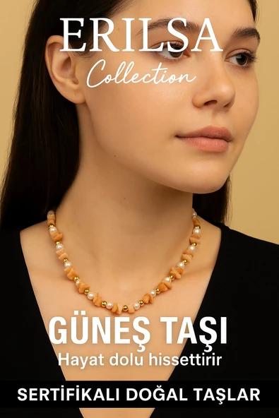 Sertifikalı Kırık Taşlı Model İnci - Güneş Taşı Kolye ürün görseli 1