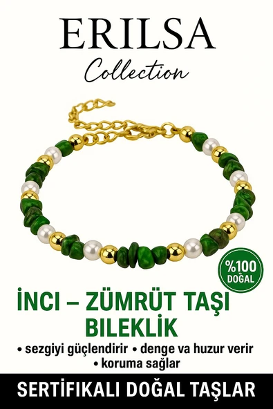 Sertifikalı İnci ve Zümrüt Taşı Bileklik – Sezgi ve Denge ürün görseli 1