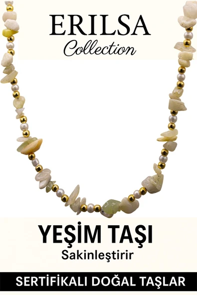 Sertifikalı Kırık Taşlı Model İnci ve Yeşim Taşı Kolye ürün görseli 1