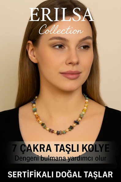 Sertifikalı Kırık Taşlı Model İnci – 7 Çakra Doğal Taş Kolye ürün görseli 1